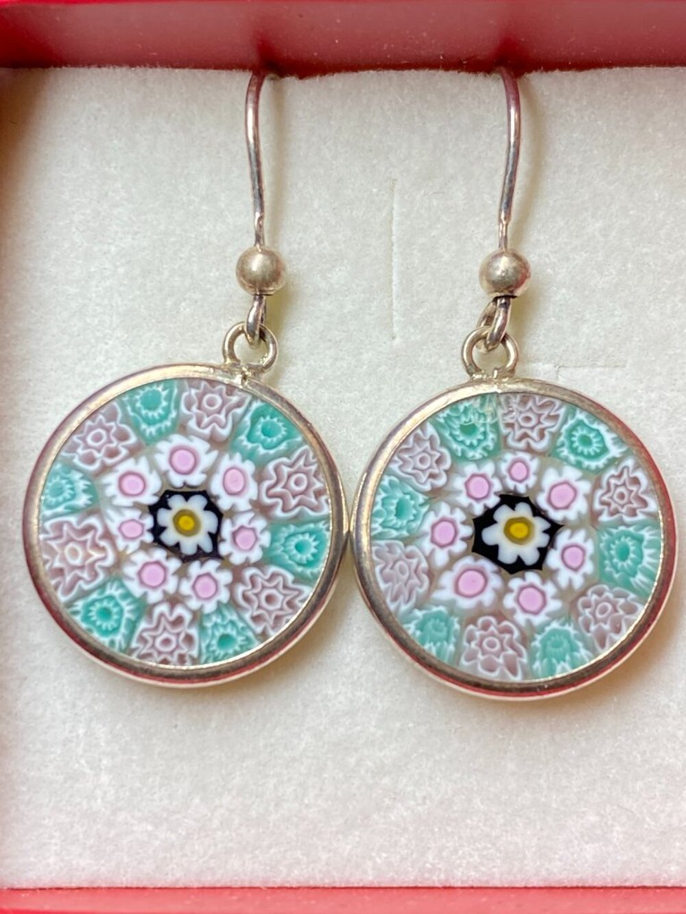 Vintage Glass Of Venice Italian Murano Glass Earrings Dangle Round Multicolor